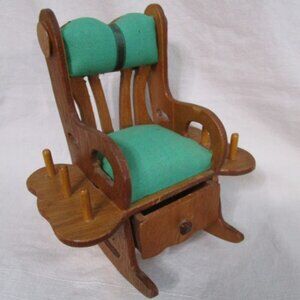 Vintage Wooden Rocking Chair Pin Cushion/Thread Holder/Scissors Holder